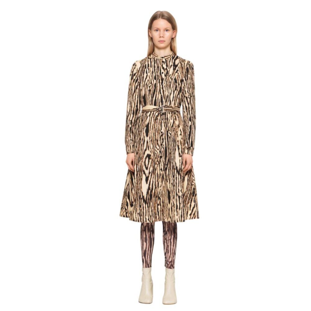 Baum und Pferdgarten Shirt Dress Womens 38 Small Black Tan Tiger Print Midi Boho - Picture 12 of 12